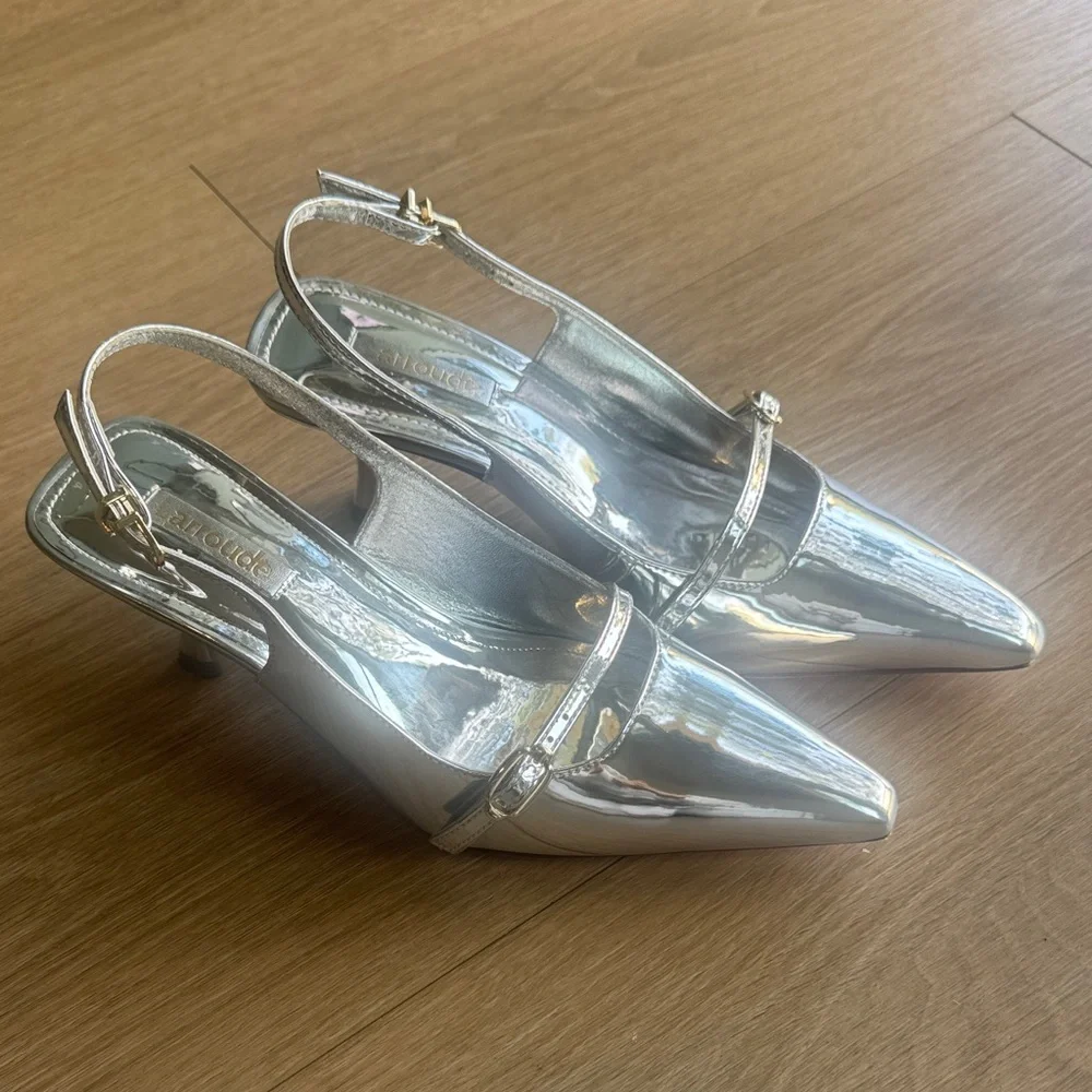 Larroude Ines Silver Specchio Slingbacks Size 7.5 - Picture 3 of 12